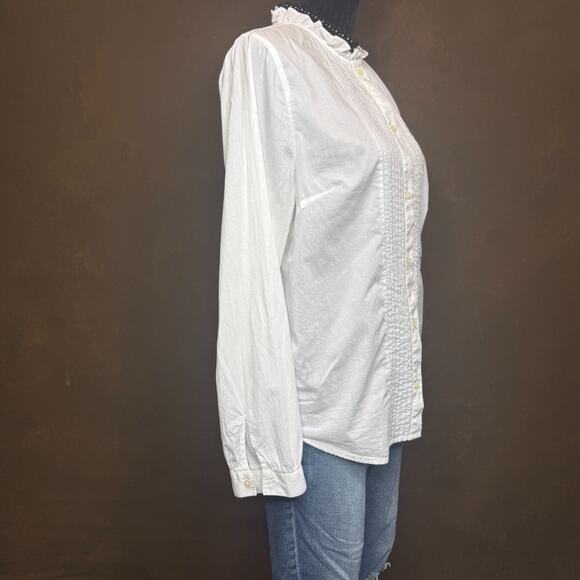 J.Crew Re-Imagined White Pintuck Ruffle Collar Cotton Blouse – Size L - Picture 4 of 11